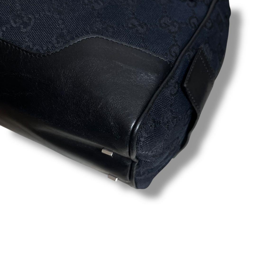 Gucci 黒 キャンバス レザー ハンドバッグ