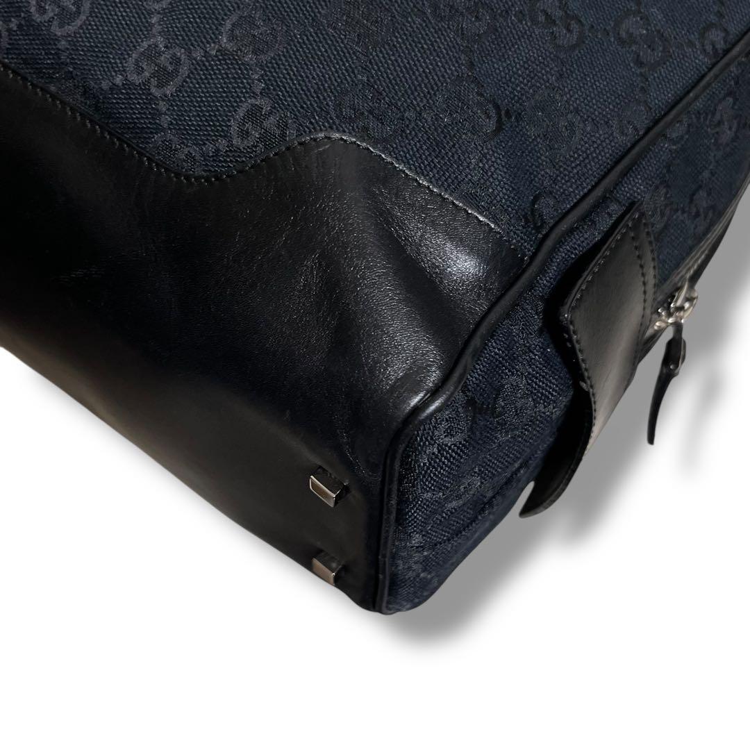 Gucci 黒 キャンバス レザー ハンドバッグ