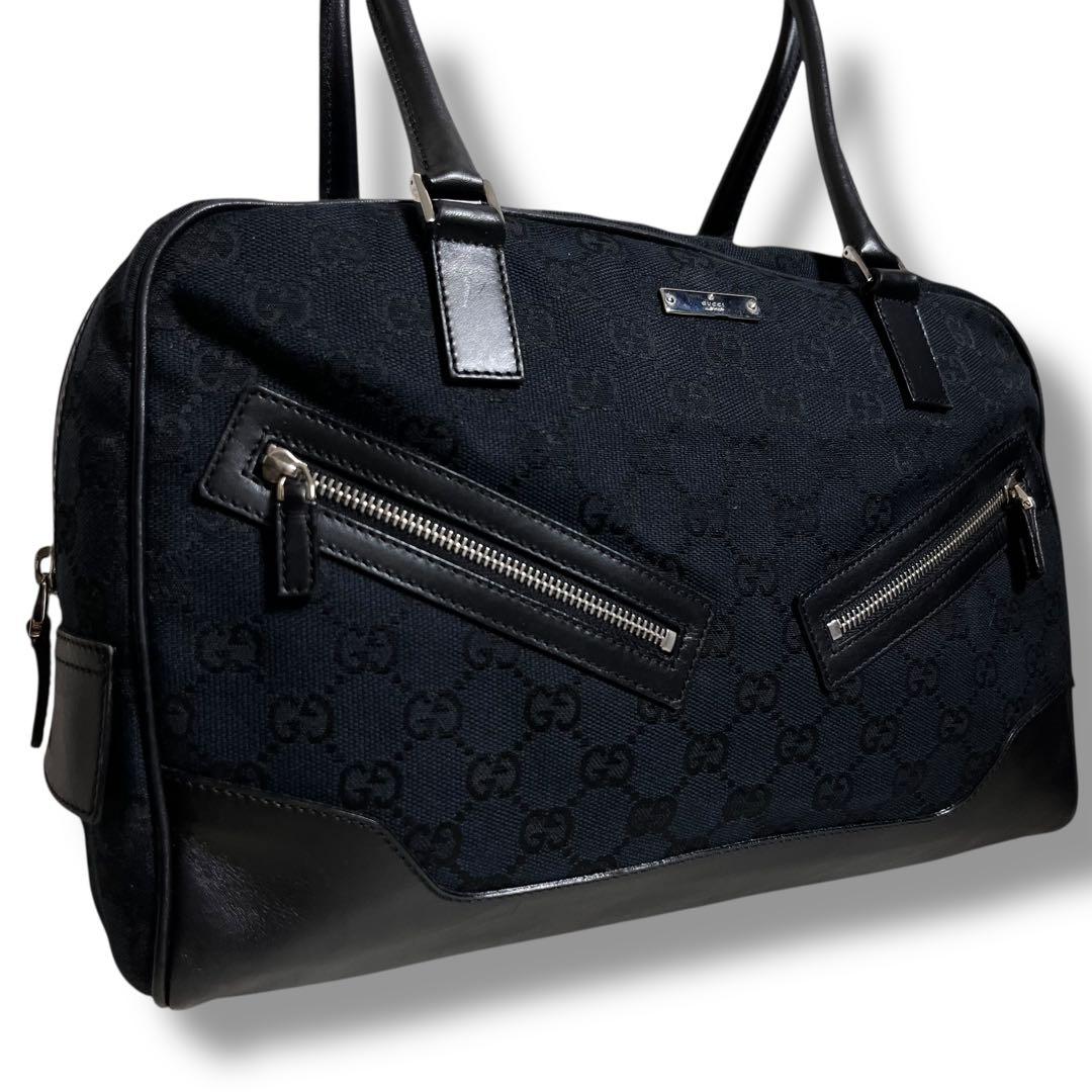 Gucci 黒 キャンバス レザー ハンドバッグ