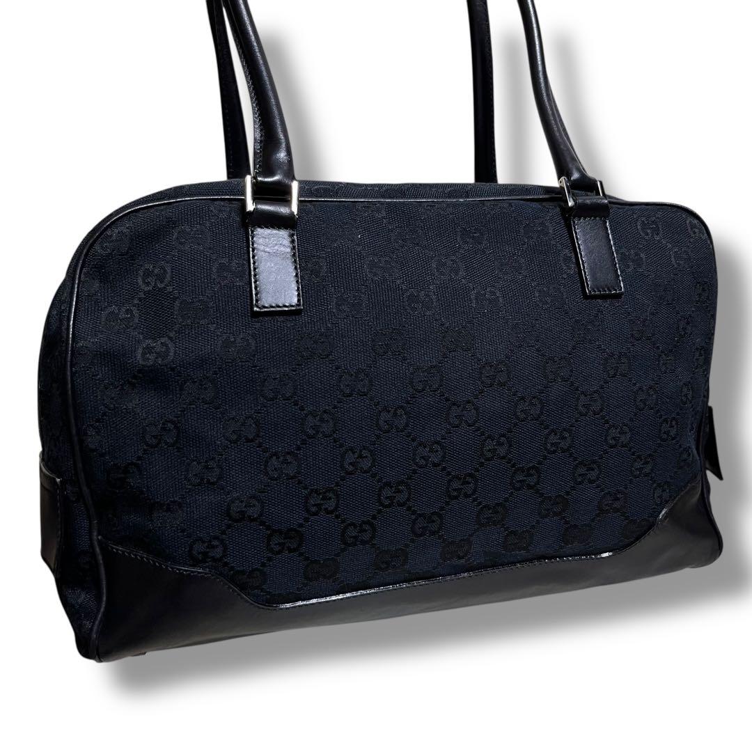 Gucci 黒 キャンバス レザー ハンドバッグ