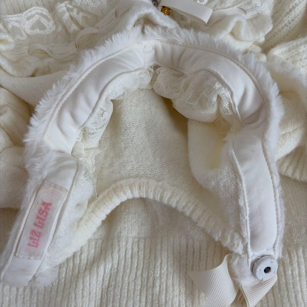 LIZLISA モヘアタッチポンポンニット ホワイト