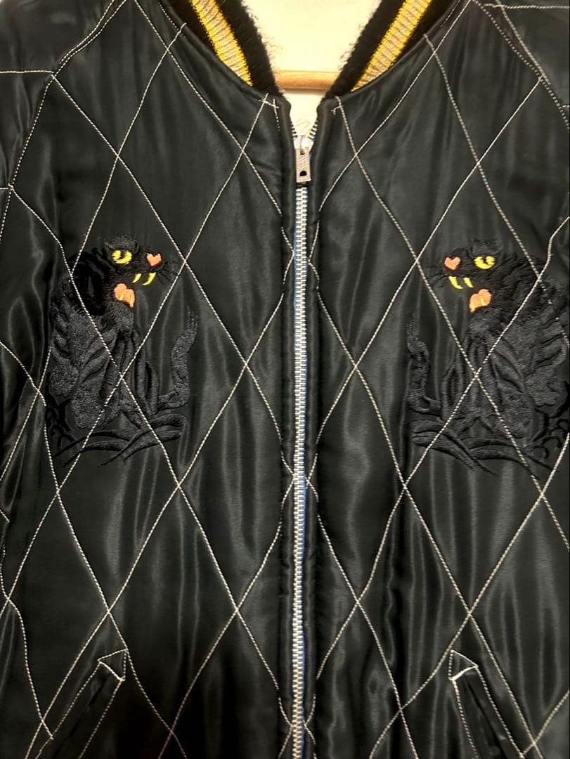 テーラー東洋　別珍　スカジャン　 ホワイトイーグル×ブラックタイガー　サイズL