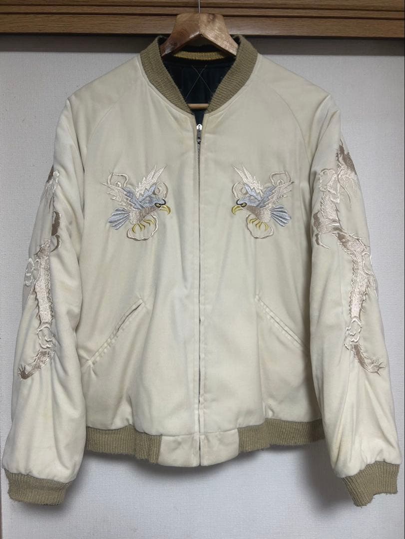 テーラー東洋　別珍　スカジャン　 ホワイトイーグル×ブラックタイガー　サイズL