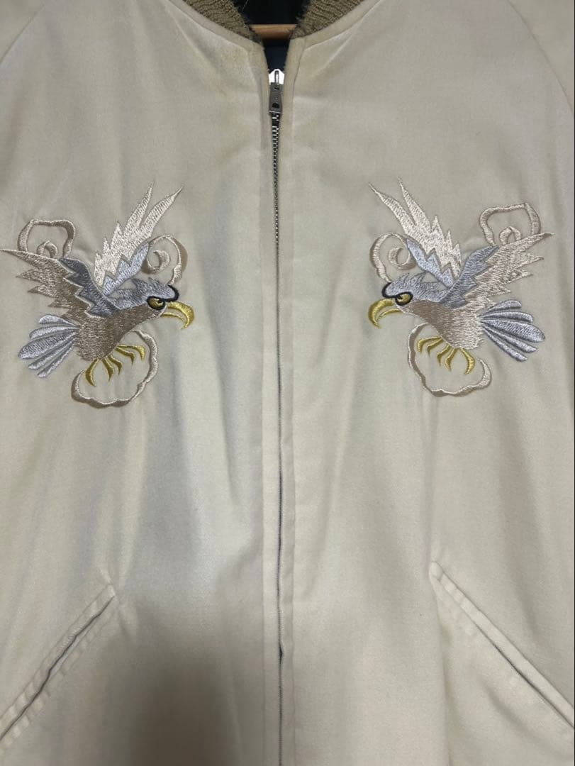 テーラー東洋　別珍　スカジャン　 ホワイトイーグル×ブラックタイガー　サイズL