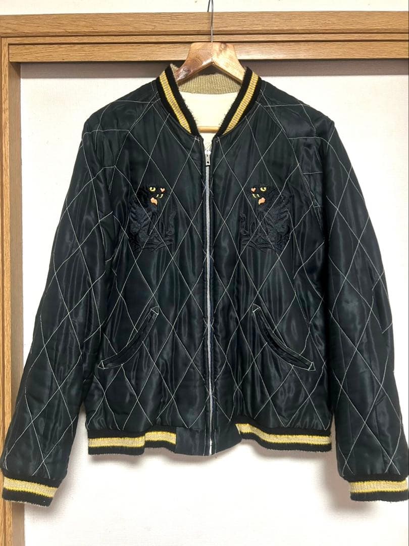 テーラー東洋　別珍　スカジャン　 ホワイトイーグル×ブラックタイガー　サイズL