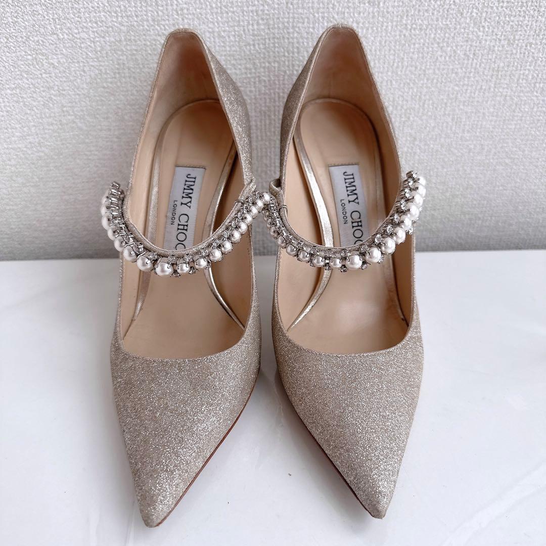 ジミーチュウ　ビン　パール　クリスタル　ビジュー　ラメ　ハイヒール　パンプス