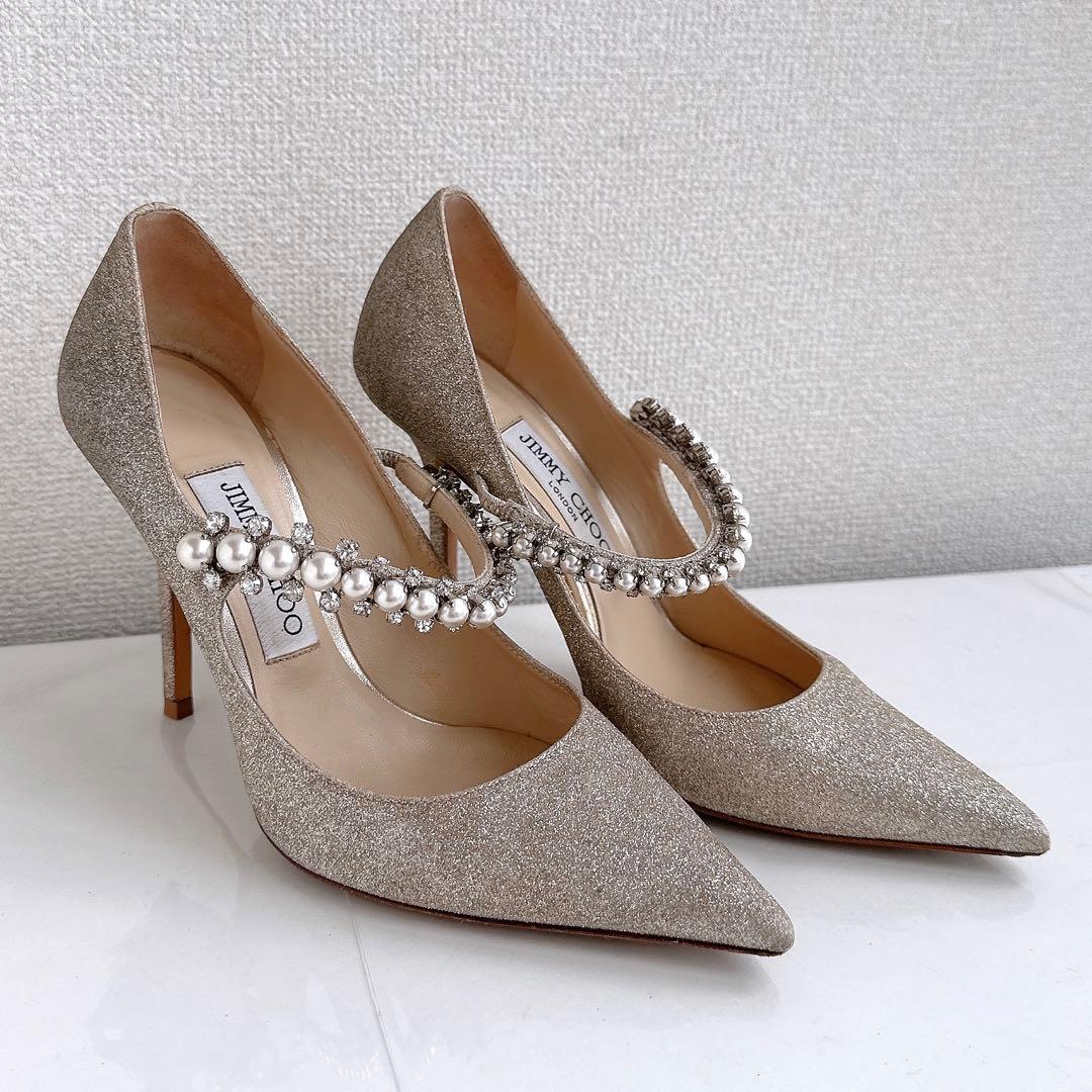 ジミーチュウ　ビン　パール　クリスタル　ビジュー　ラメ　ハイヒール　パンプス