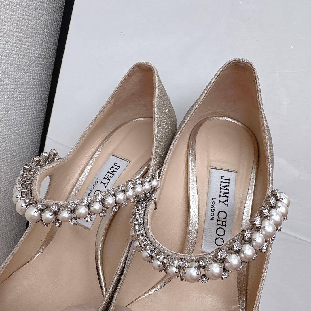 ジミーチュウ　ビン　パール　クリスタル　ビジュー　ラメ　ハイヒール　パンプス