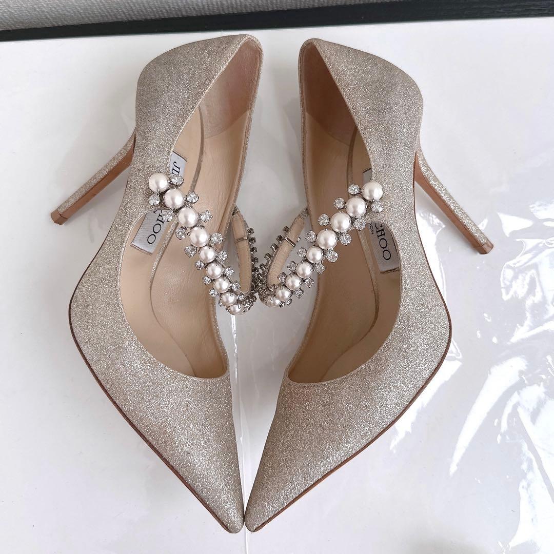 ジミーチュウ　ビン　パール　クリスタル　ビジュー　ラメ　ハイヒール　パンプス
