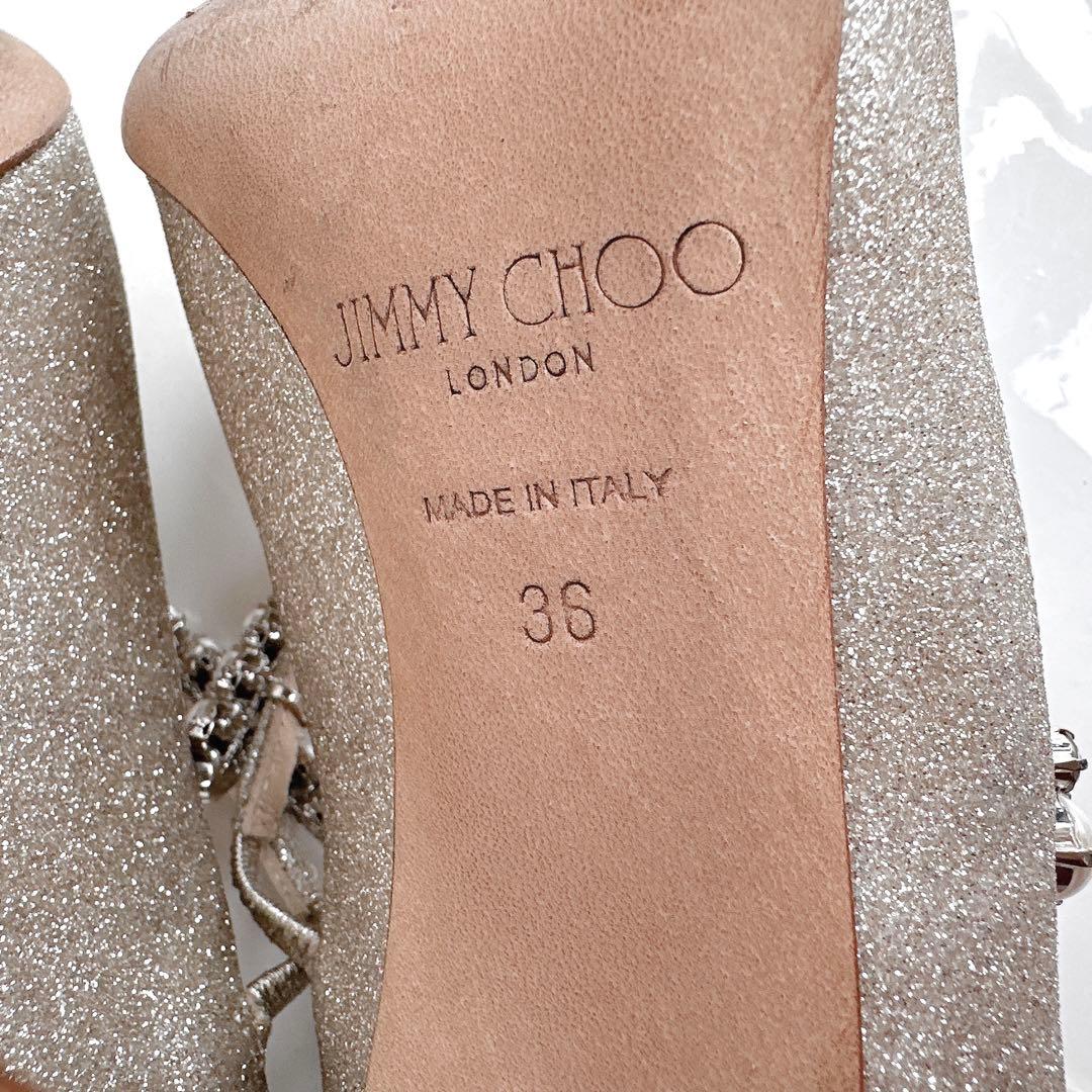 ジミーチュウ　ビン　パール　クリスタル　ビジュー　ラメ　ハイヒール　パンプス