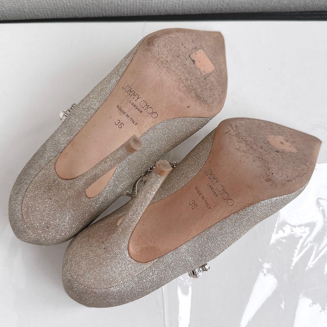 ジミーチュウ　ビン　パール　クリスタル　ビジュー　ラメ　ハイヒール　パンプス