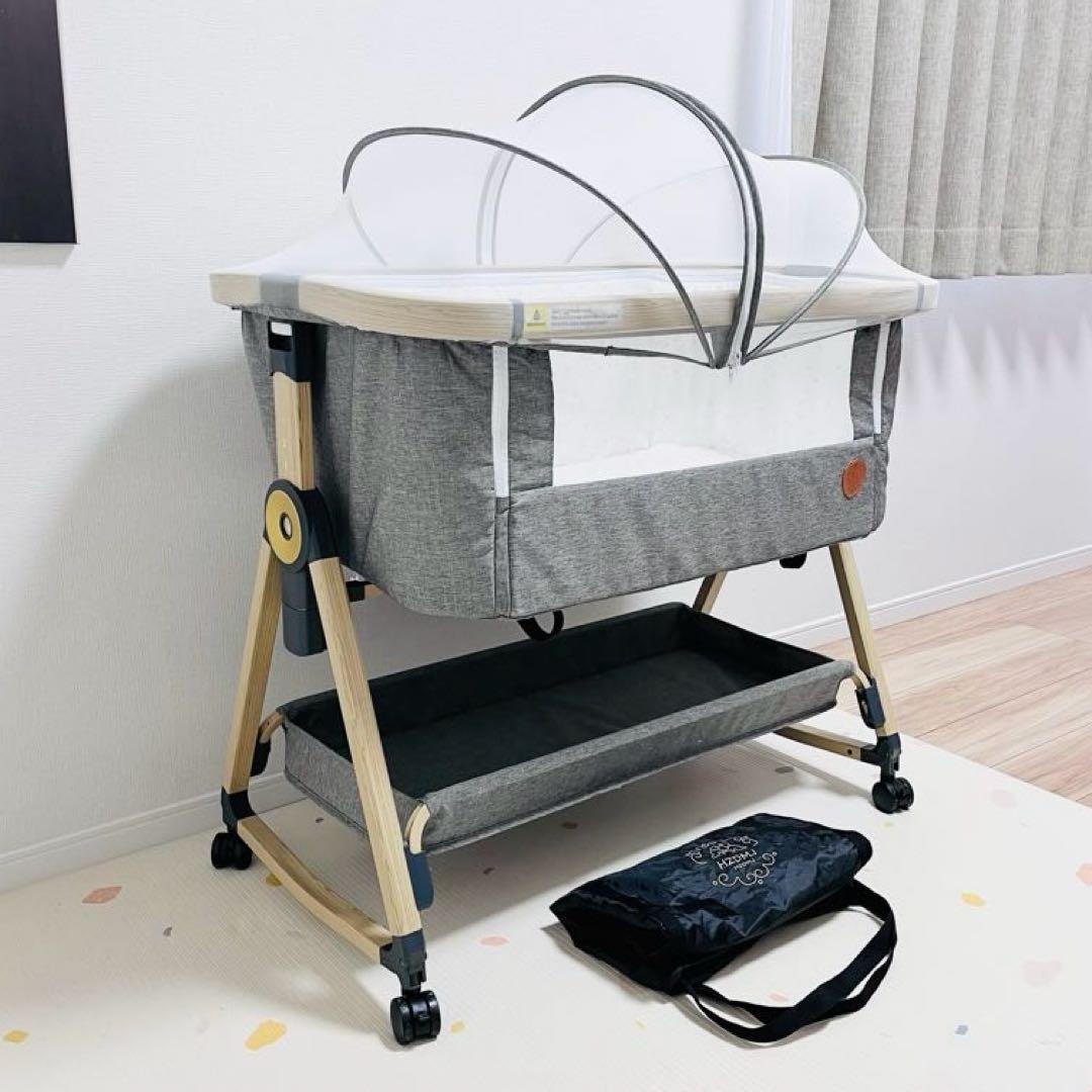 ベビーベッド　HZDMJ 2021年型 キャスター付 敷きパッド付　持ち運びOK