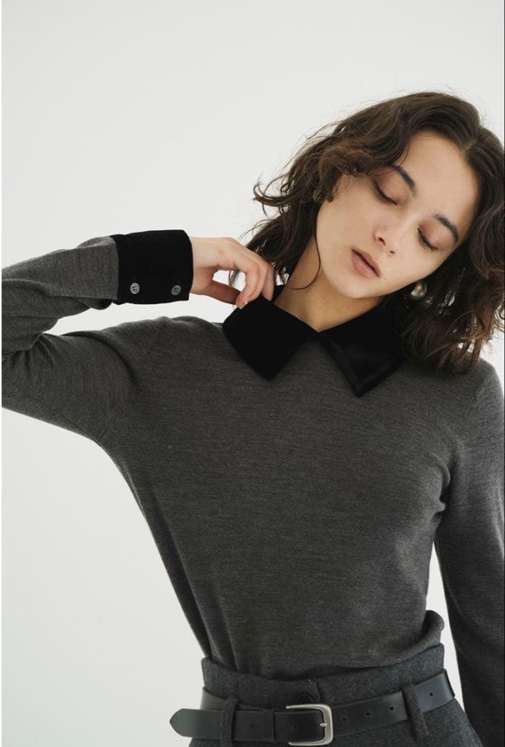 美品　CLANE VELOR COLLAR KNIT TOPS