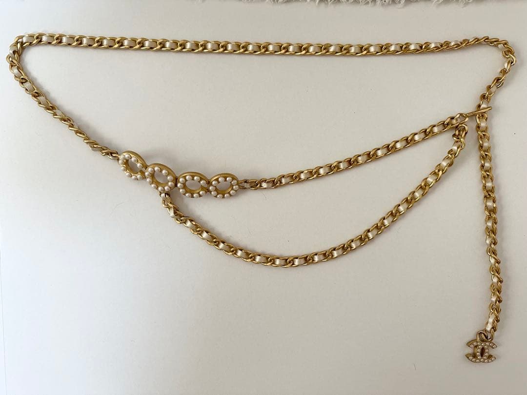 CHANELゴールドチェーン パール装飾 ベルト