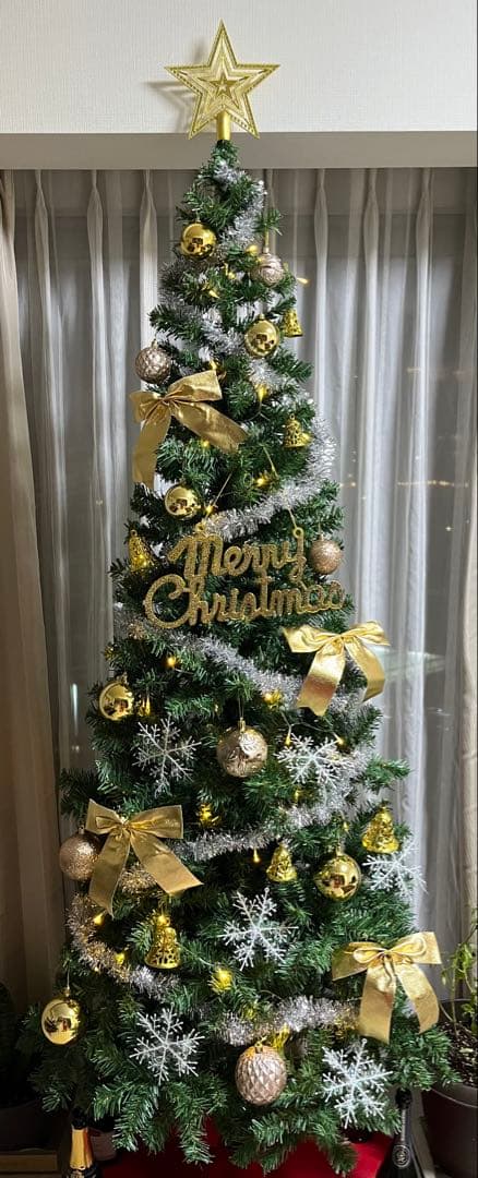 クリスマスツリー 210cm シルバーピンクゴールド　電飾装飾フルセット