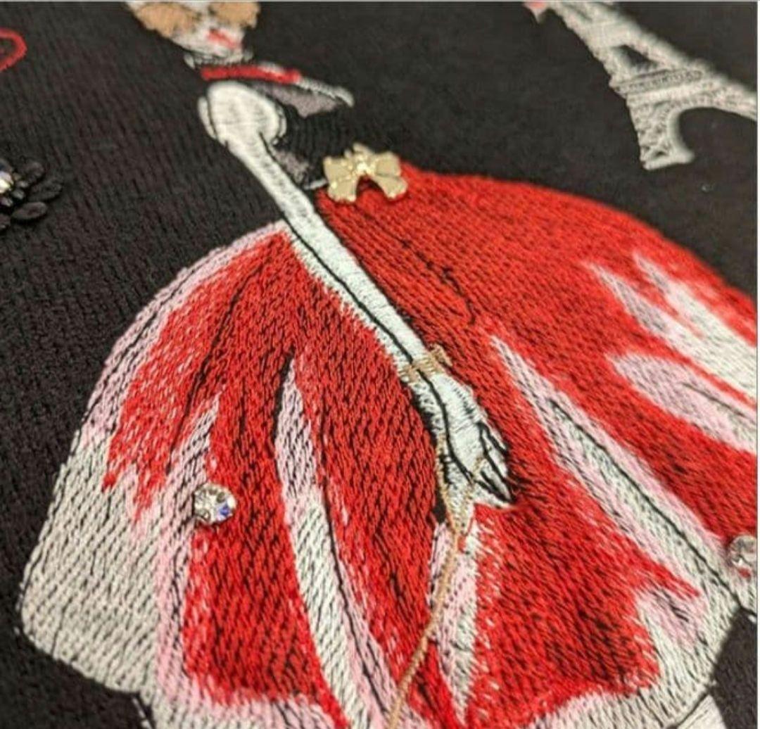 ちー　スーパービューティー　カタログ掲載刺繍ニット　黒44　新品