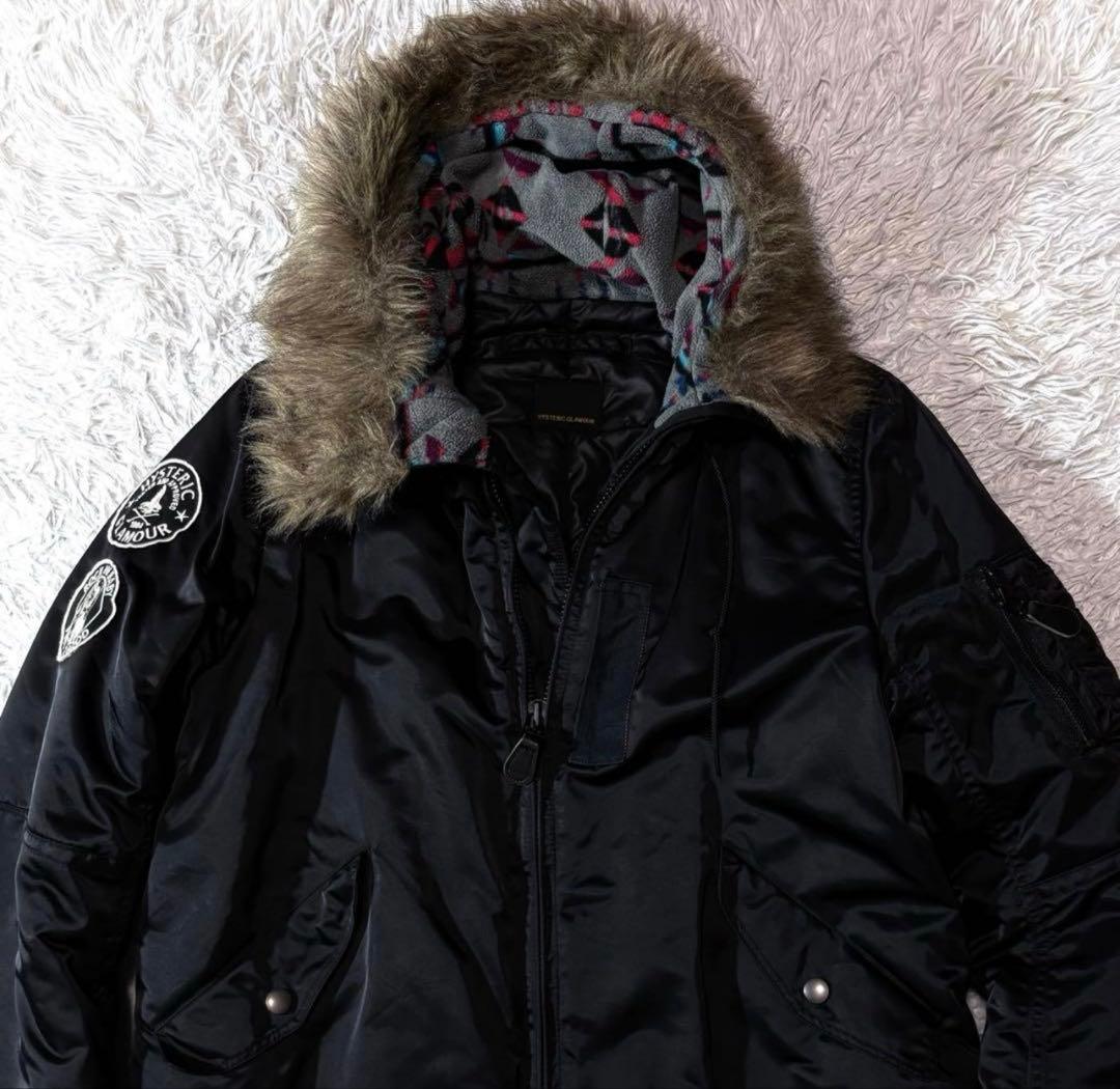 【美品】ヒステリックグラマー　モッズコート　メンズM　ブラック　総柄　ヒスガール