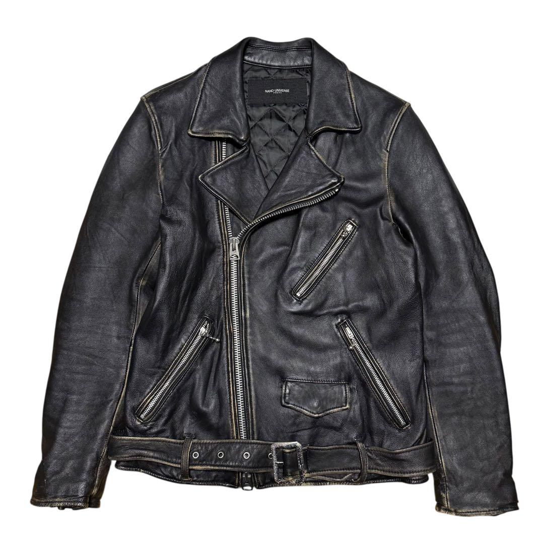 NANO universe ヴィンテージ加工 ライダースジャケット シープレザー