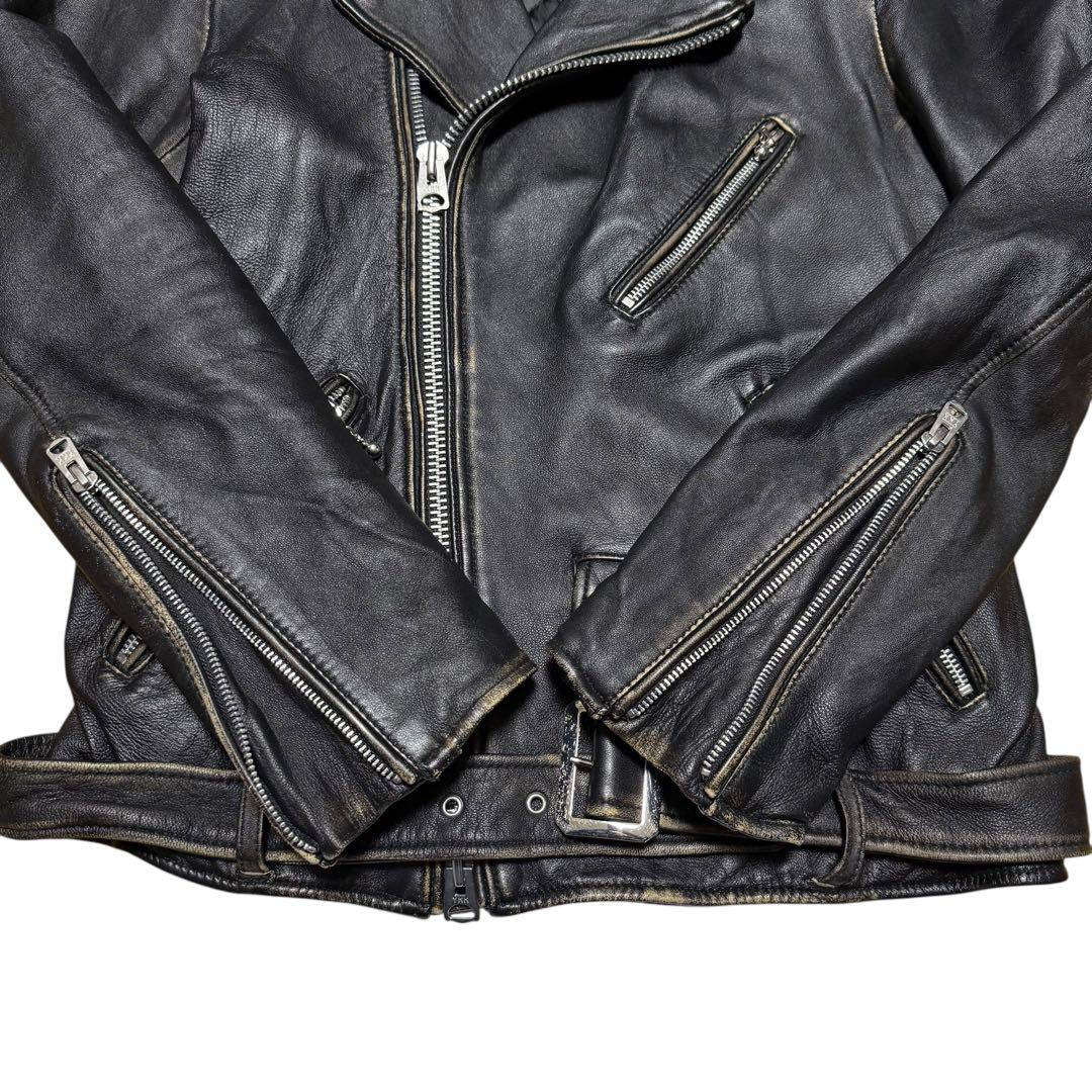 NANO universe ヴィンテージ加工 ライダースジャケット シープレザー