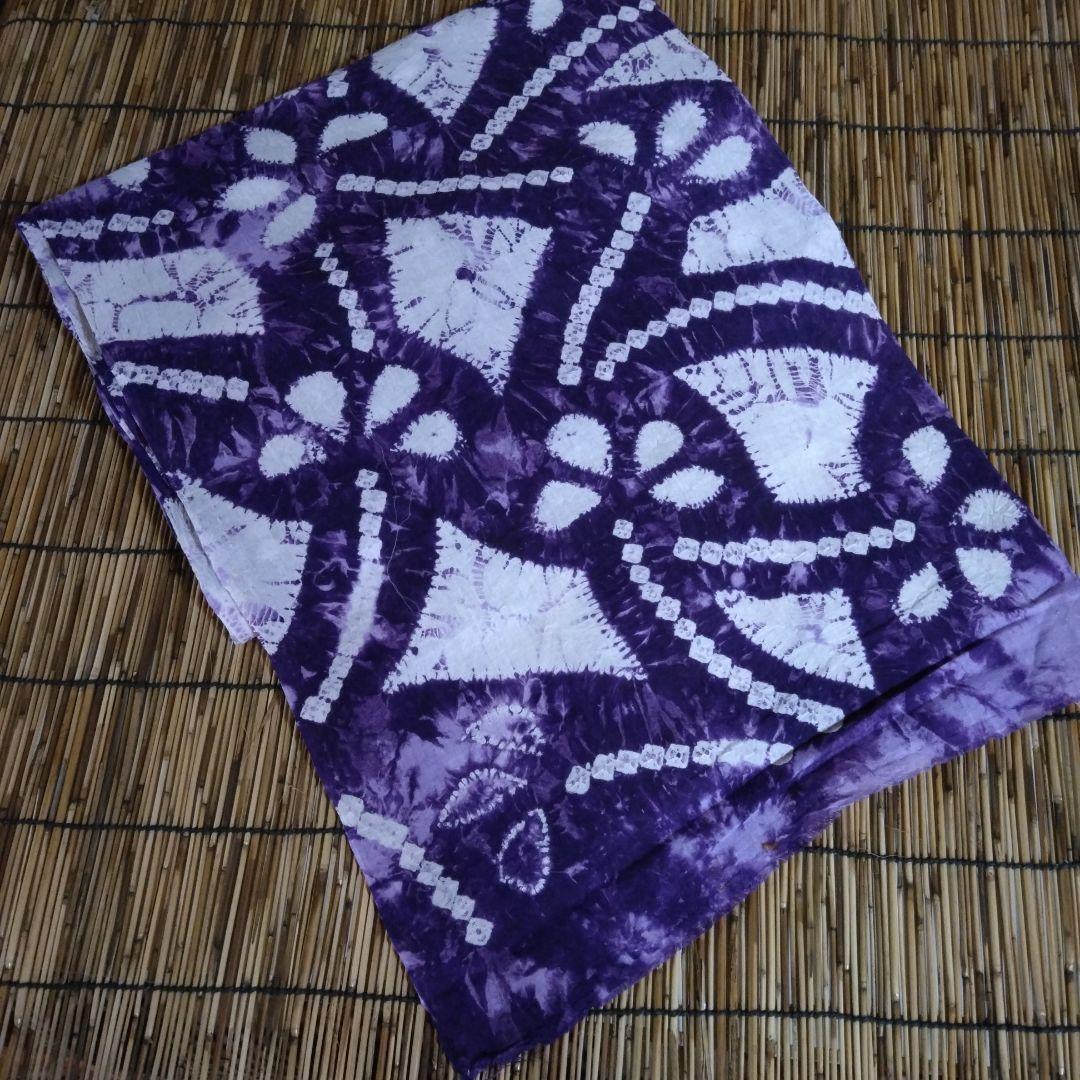 有松絞りの浴衣反物⭐紫色　花柄 幾何学模様