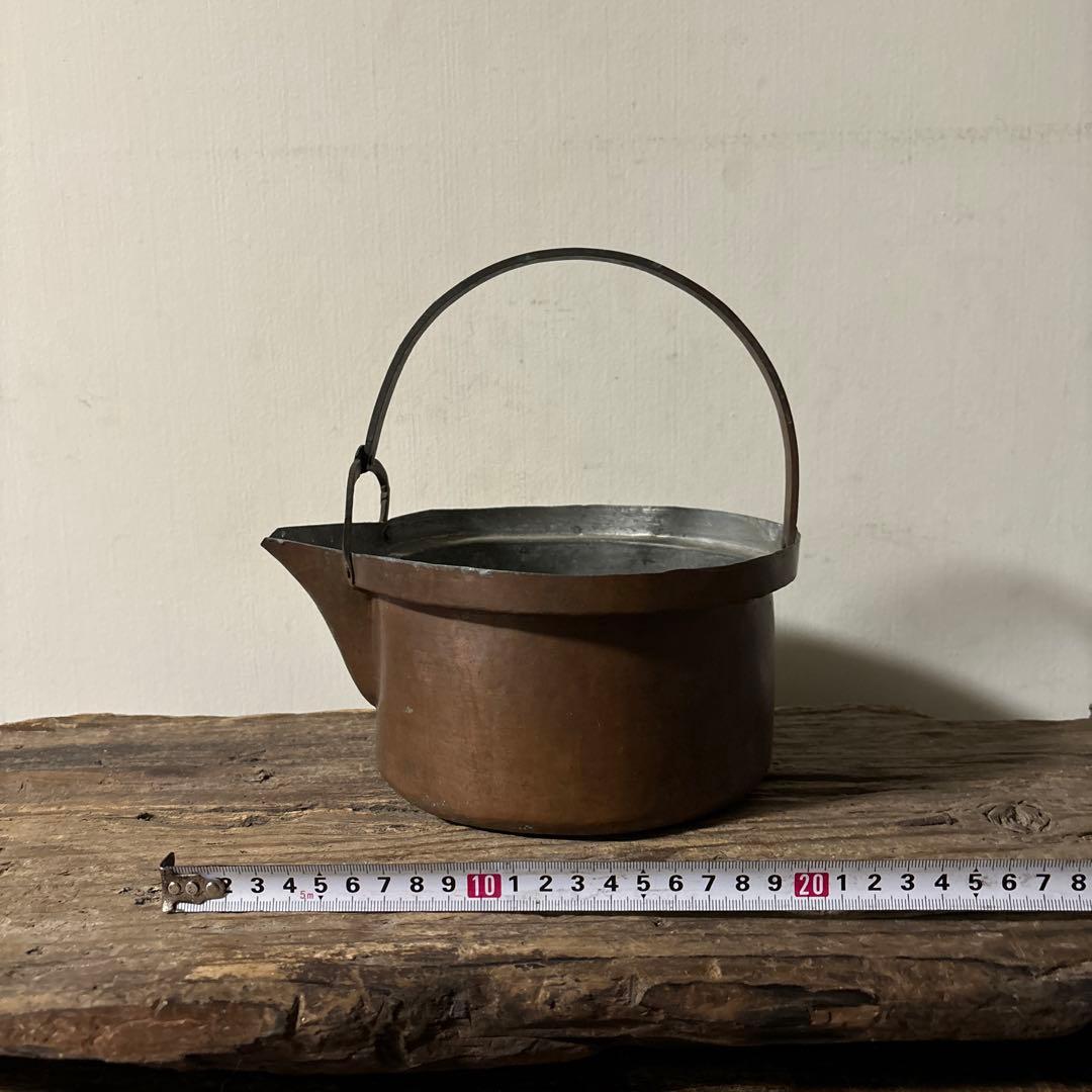 シャビー　古い片口銅鍋　⑥ コッパーケトル　片口　ガーデニング　古道具　検:李朝