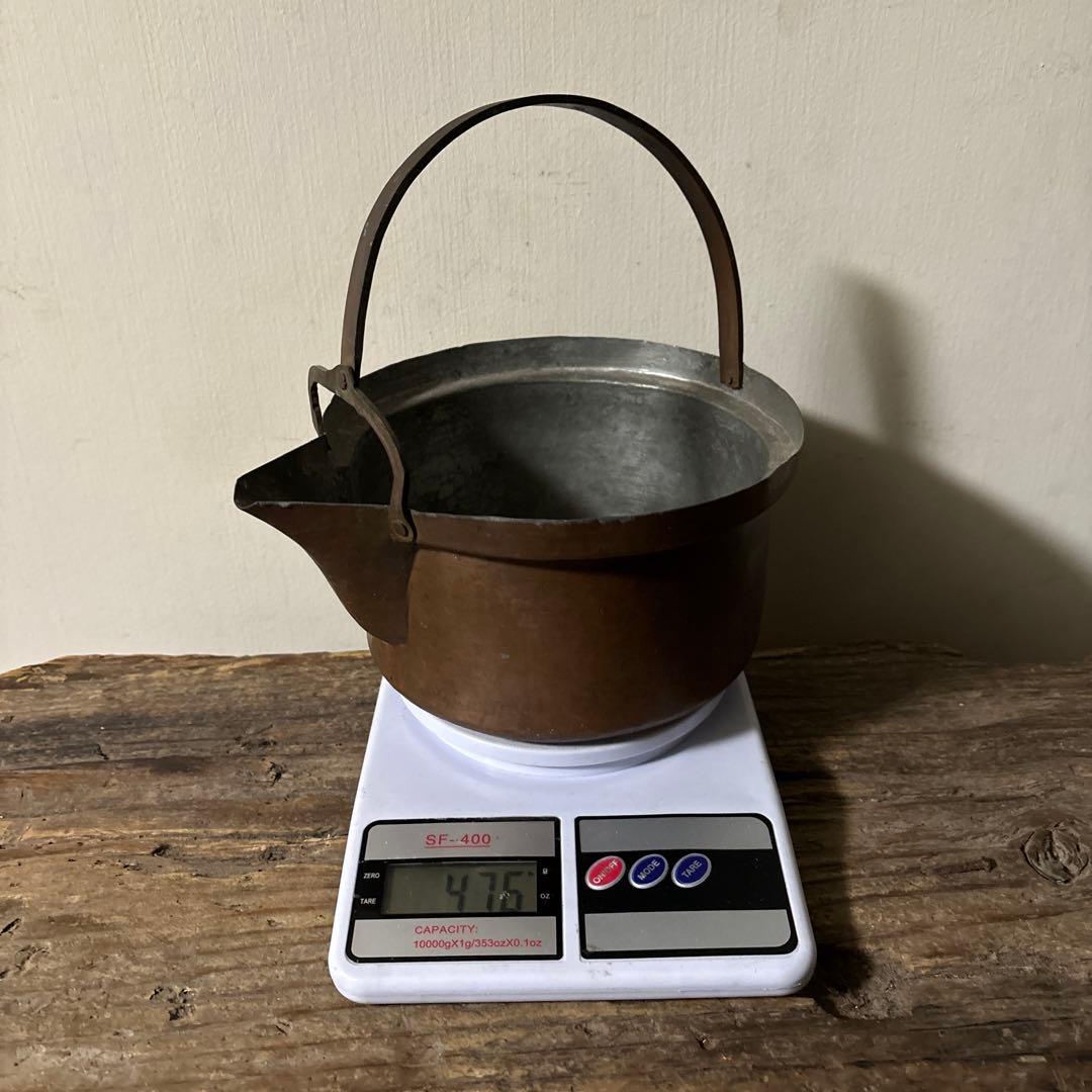 シャビー　古い片口銅鍋　⑥ コッパーケトル　片口　ガーデニング　古道具　検:李朝