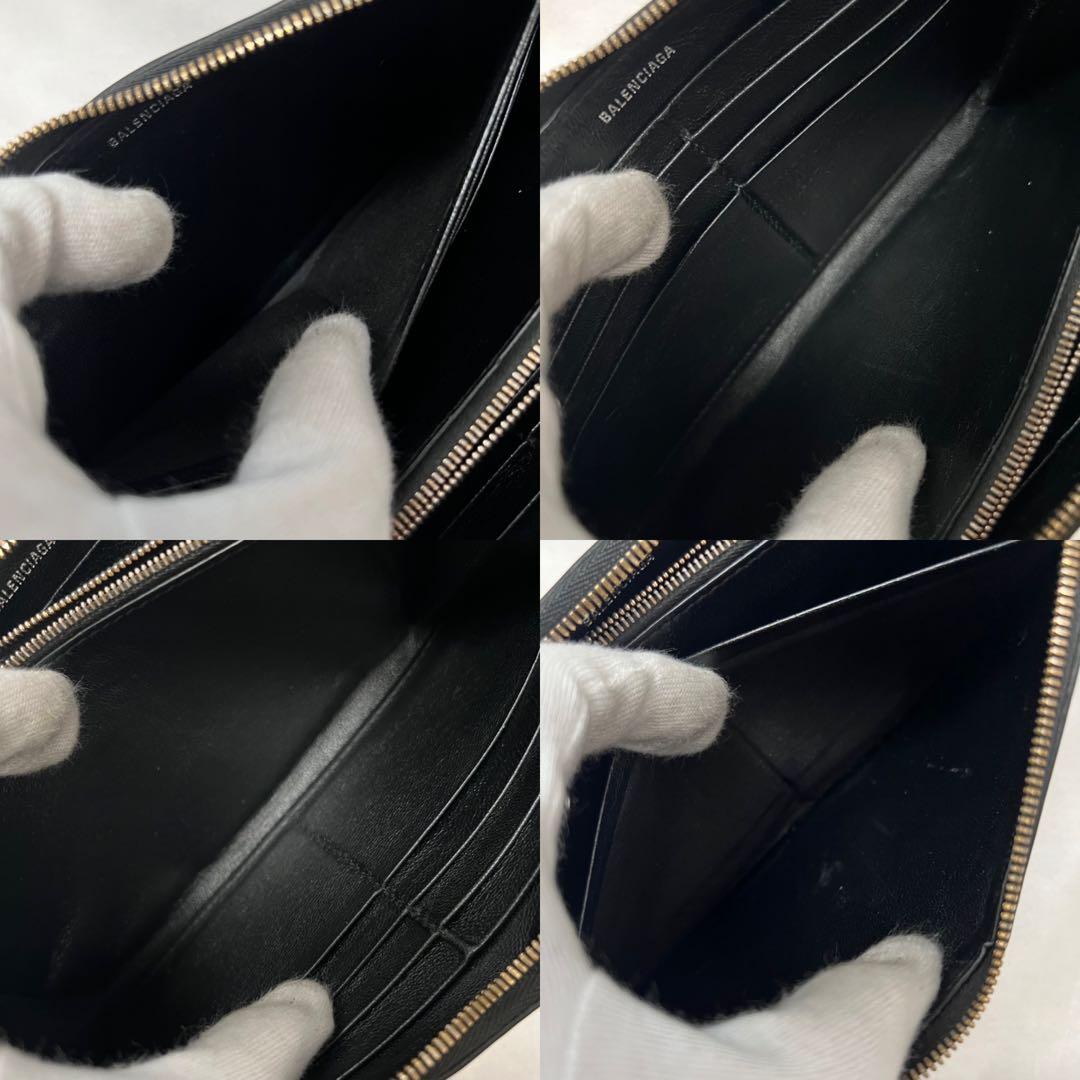 ◇美品◇バレンシアガ　ラウンドジップ長財布　白ロゴ×ブラックレザー　シボ革