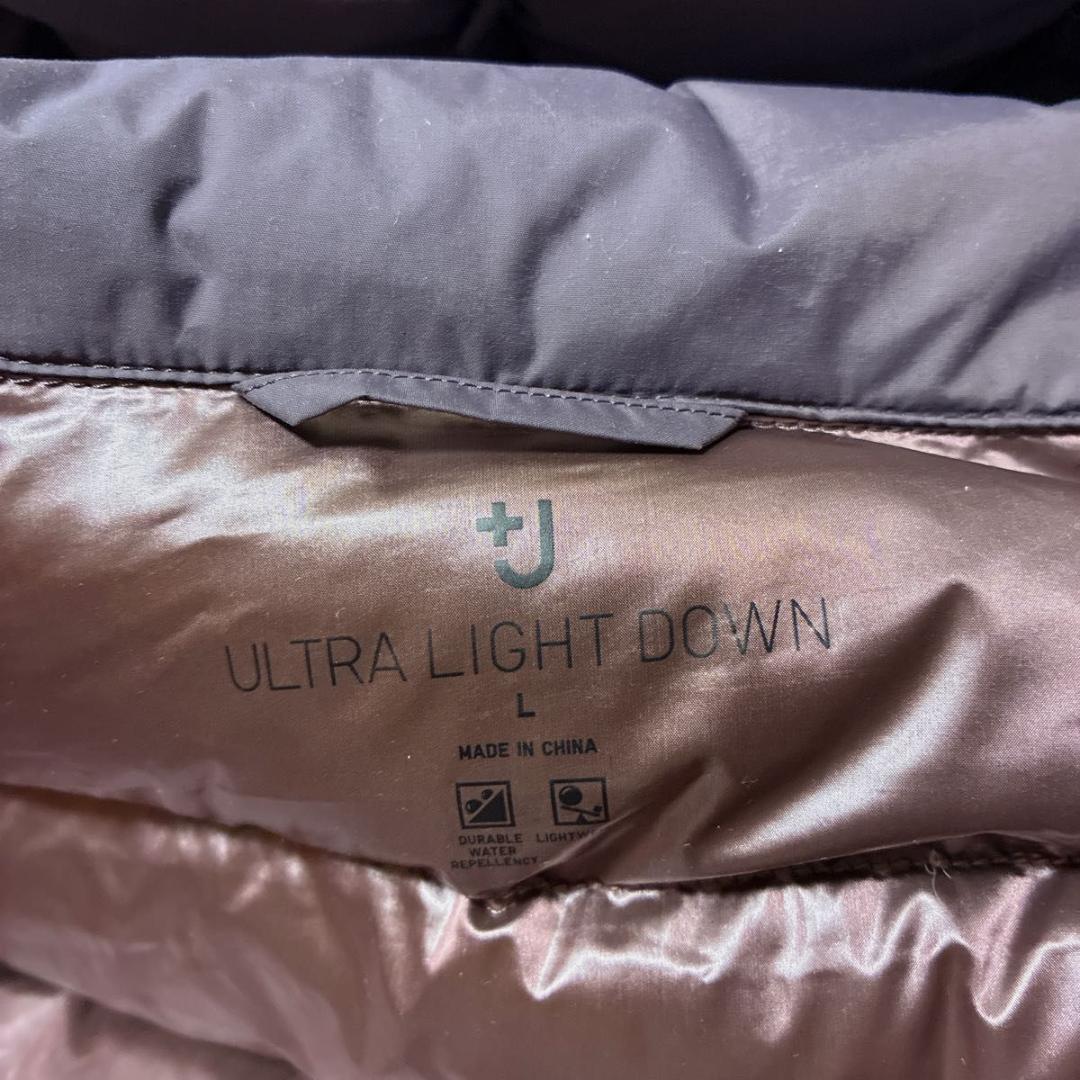 【美品】ユニクロ +J 　ウルトラライトダウン　フーデットコート パープル L