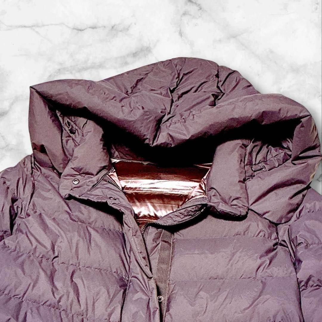 【美品】ユニクロ +J 　ウルトラライトダウン　フーデットコート パープル L