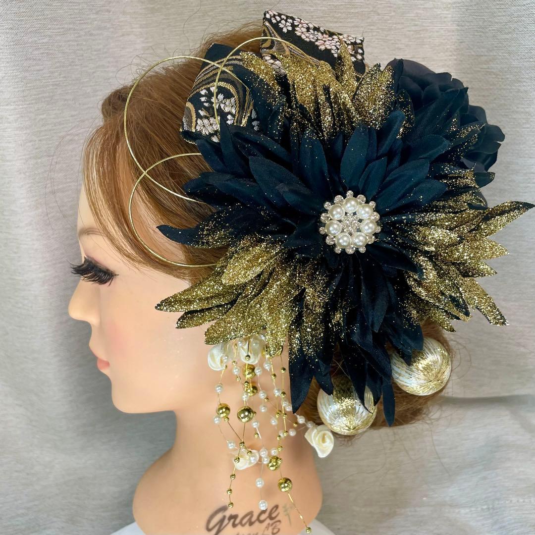 黒　和装髪飾り　振袖髪飾り　成人式髪飾り　色打掛髪飾り　結婚式髪飾り　着物髪飾り