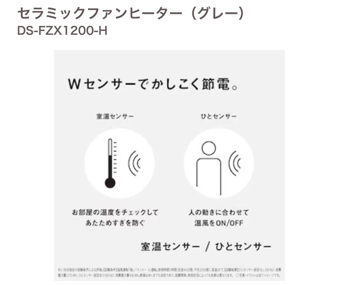 セラミックファンヒーター（グレー） DS-FZX1200-H