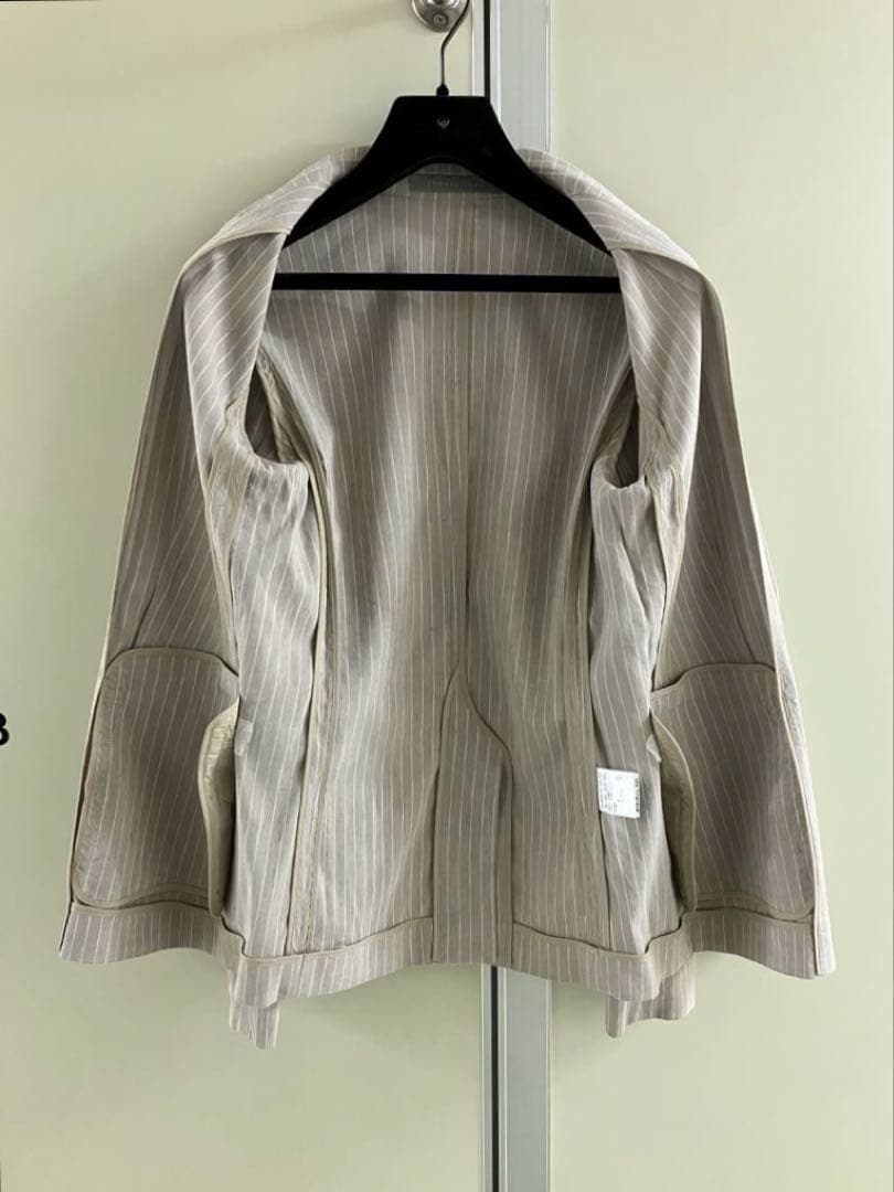 【theory luxe】グレージュ リネン ストライプ ダブル スーツ