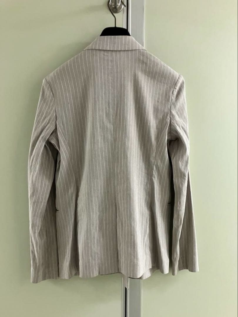 【theory luxe】グレージュ リネン ストライプ ダブル スーツ