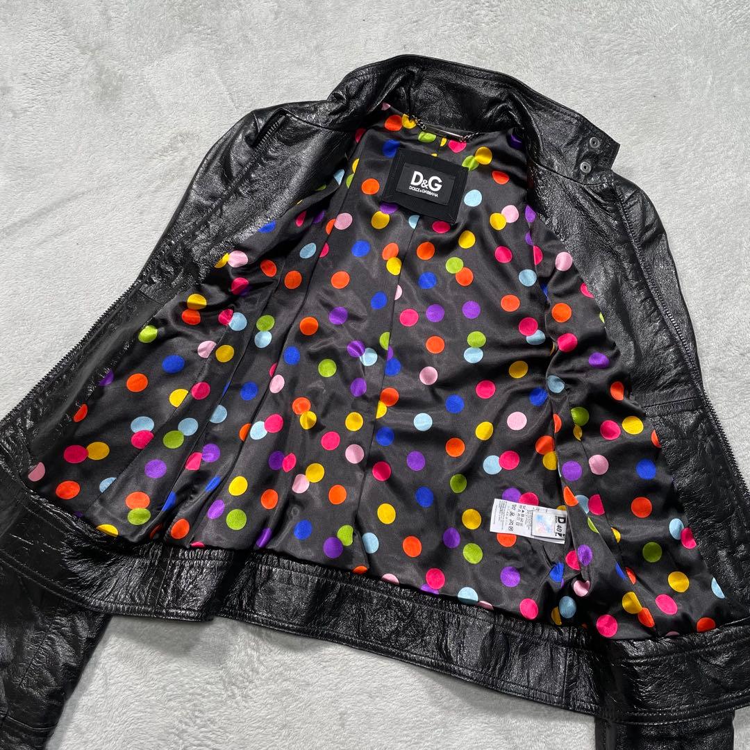 ドルチェアンドガッバーナ ラムレザー シングルライダースジャケット 黒　40