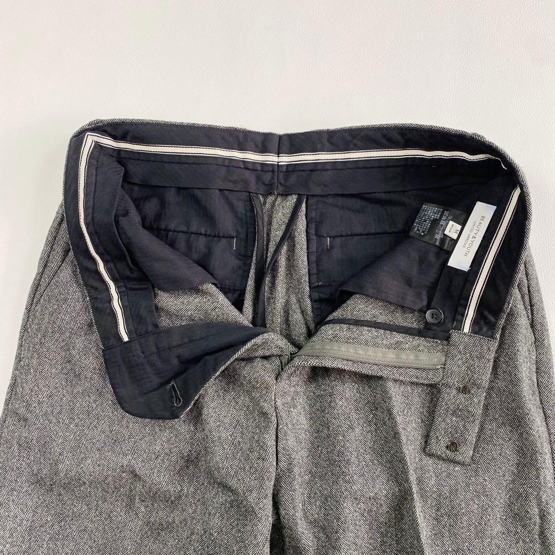 ビューティアンドユース✨サキソニー　セットアップスーツ　グレー　ヘリンボーンM