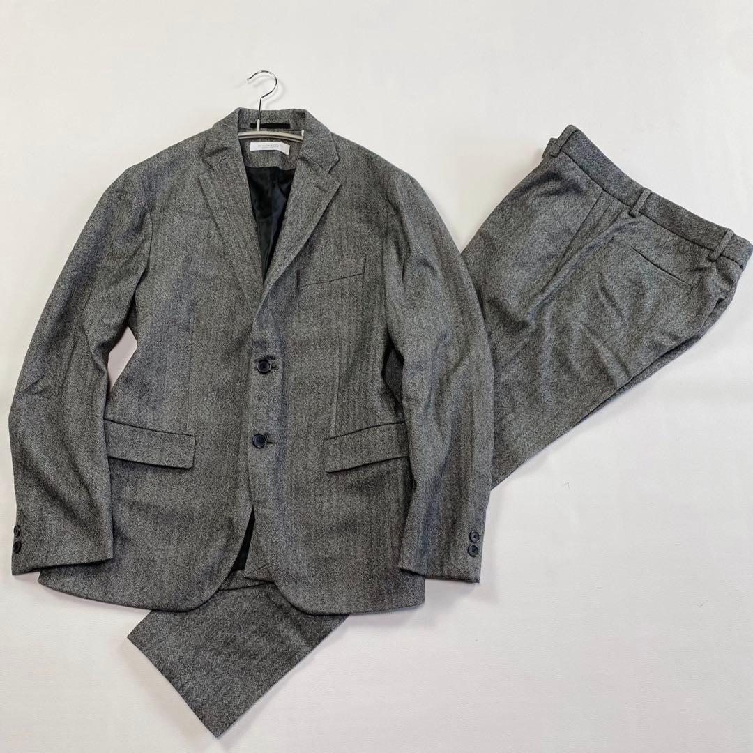 ビューティアンドユース✨サキソニー　セットアップスーツ　グレー　ヘリンボーンM