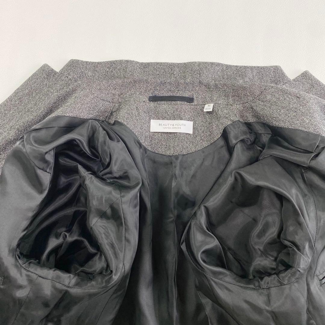 ビューティアンドユース✨サキソニー　セットアップスーツ　グレー　ヘリンボーンM