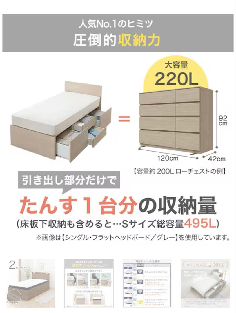 【引取希望】【高崎市】ニトリ セミダブルベッドフレーム 収納・コンセント付き