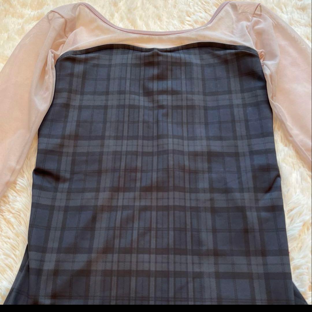 unoa ウノア　七分袖レオタード　チェック　グリーン、ネイビー系