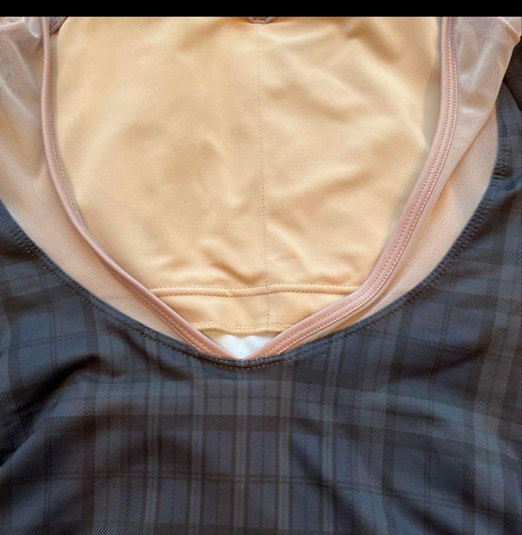 unoa ウノア　七分袖レオタード　チェック　グリーン、ネイビー系