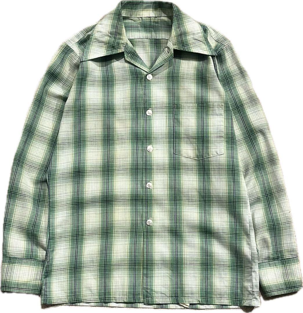 60~70's オンブレチェック オープンカラーシャツ ヴィンテージ
