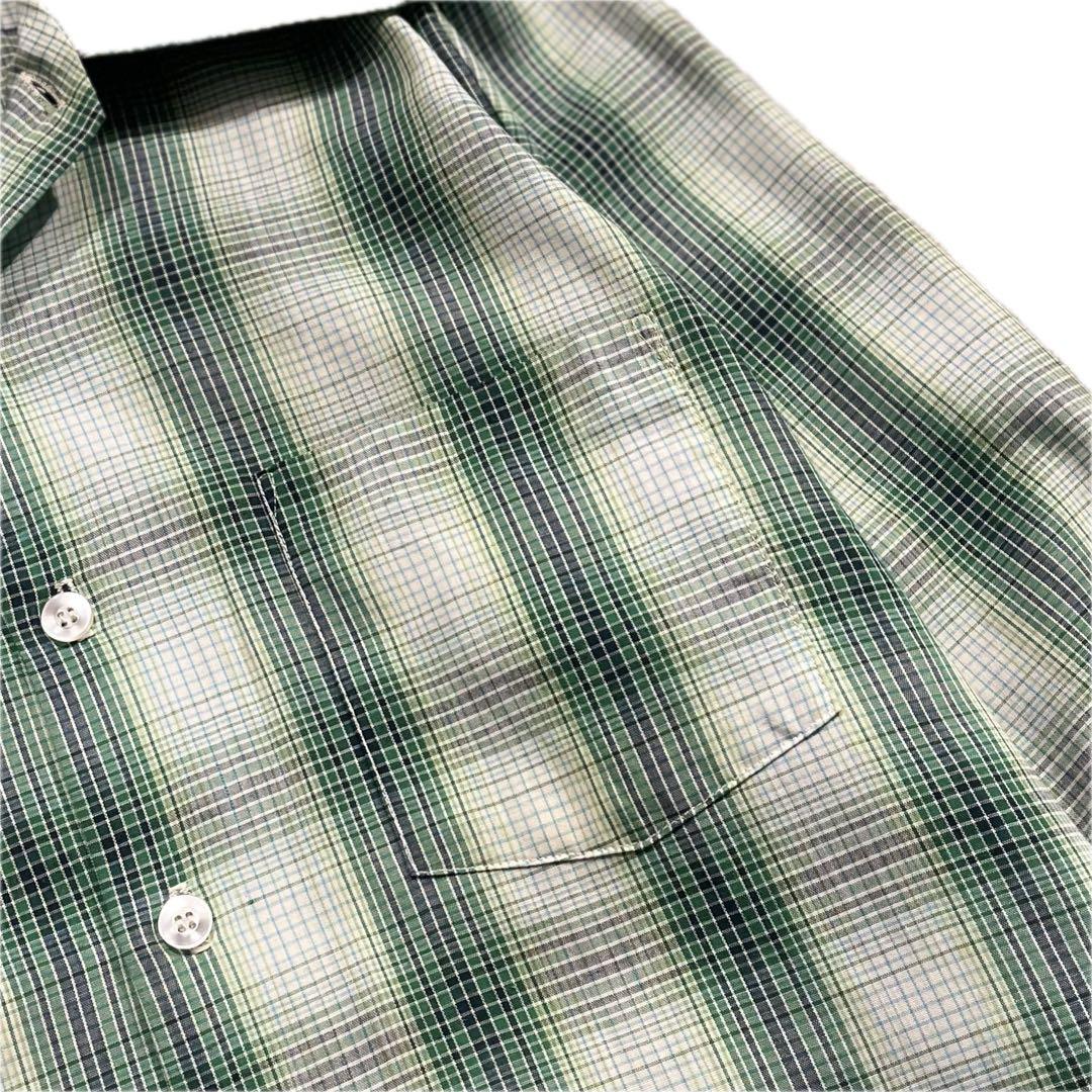 60~70's オンブレチェック オープンカラーシャツ ヴィンテージ