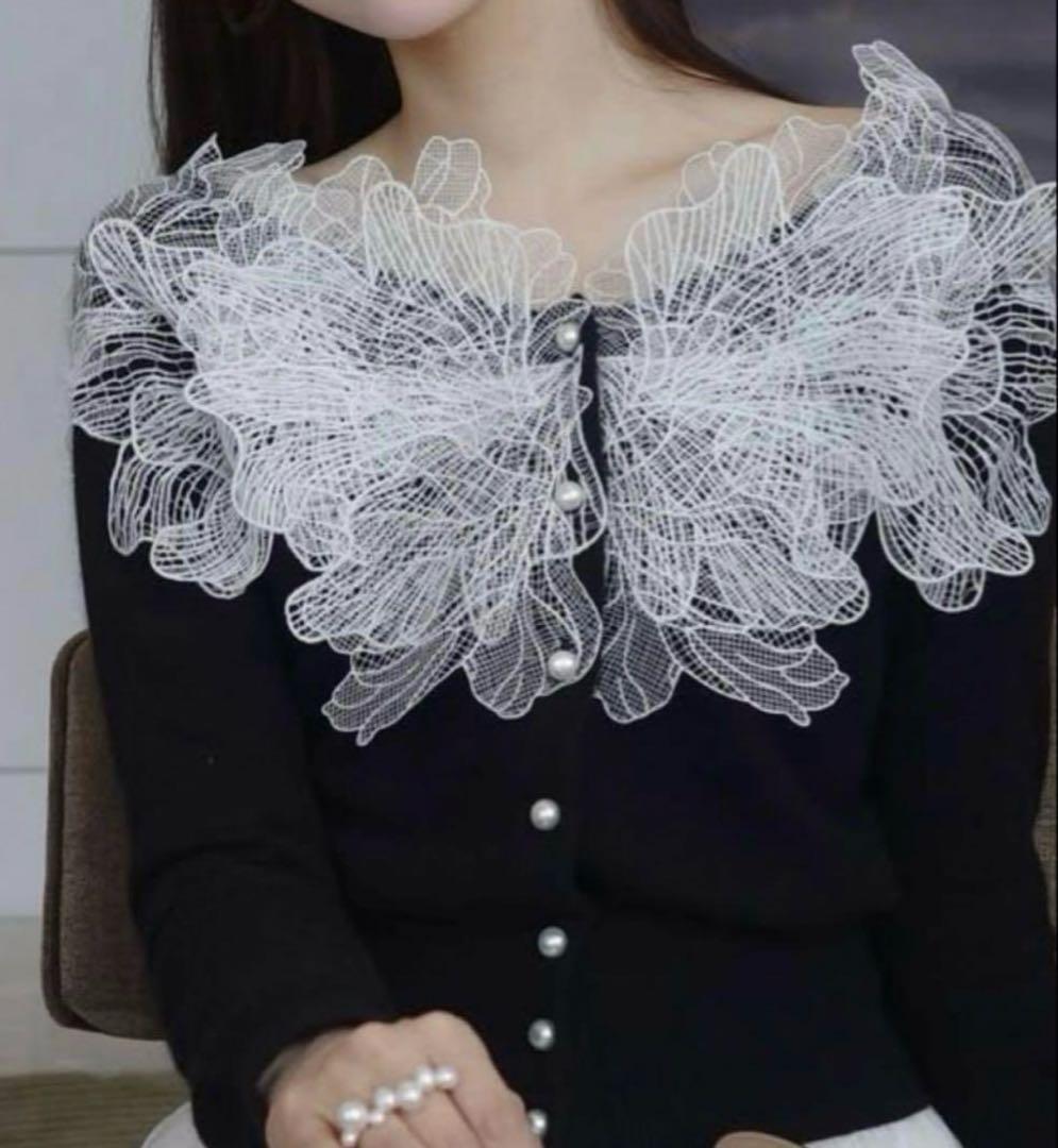 polaura レースフリルカーディガン ブラック 黒