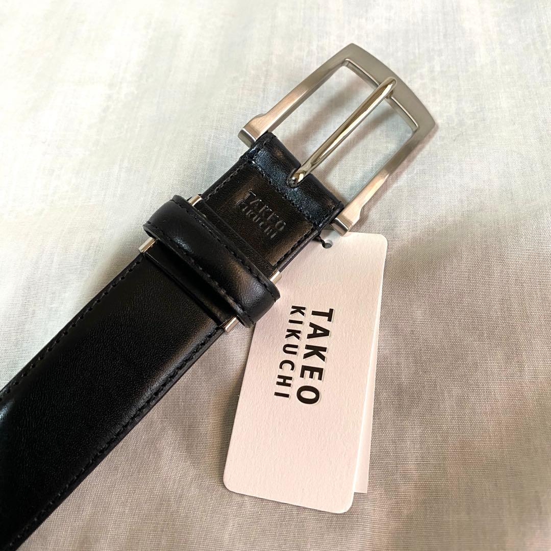新品 本物 正規品 タケオキクチ メンズ 本革 レザー ベルト ロゴ 日本製 黒