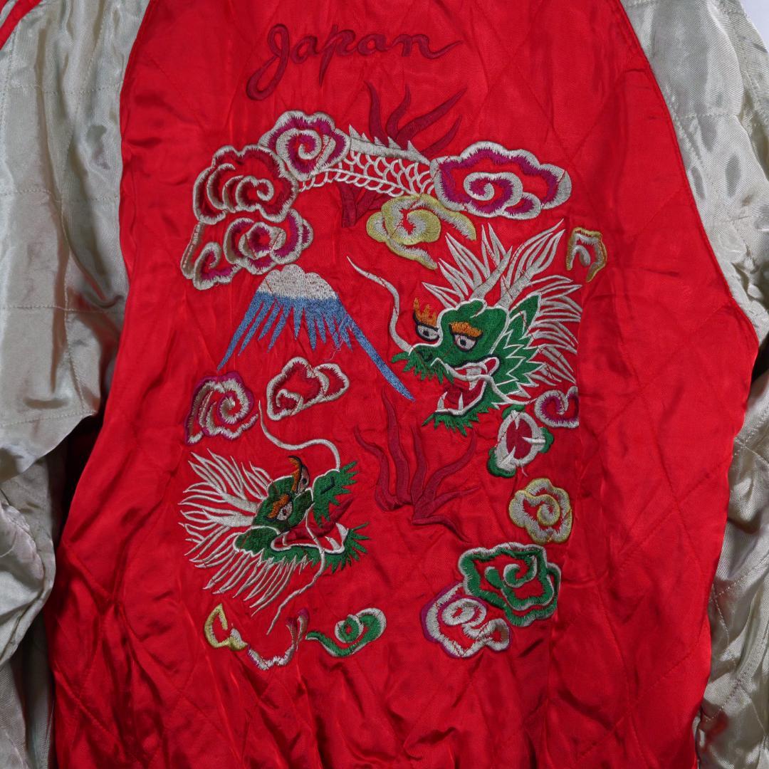 PINBALL スカジャン　リバーシブル　戦闘機　竜　富士山　ブラック　サテン