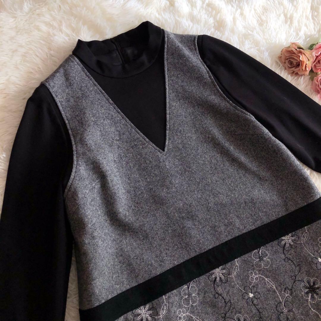 レリアン　レイヤード風　チュニック　ワンピース　現行　近年　ドッキング　刺繍