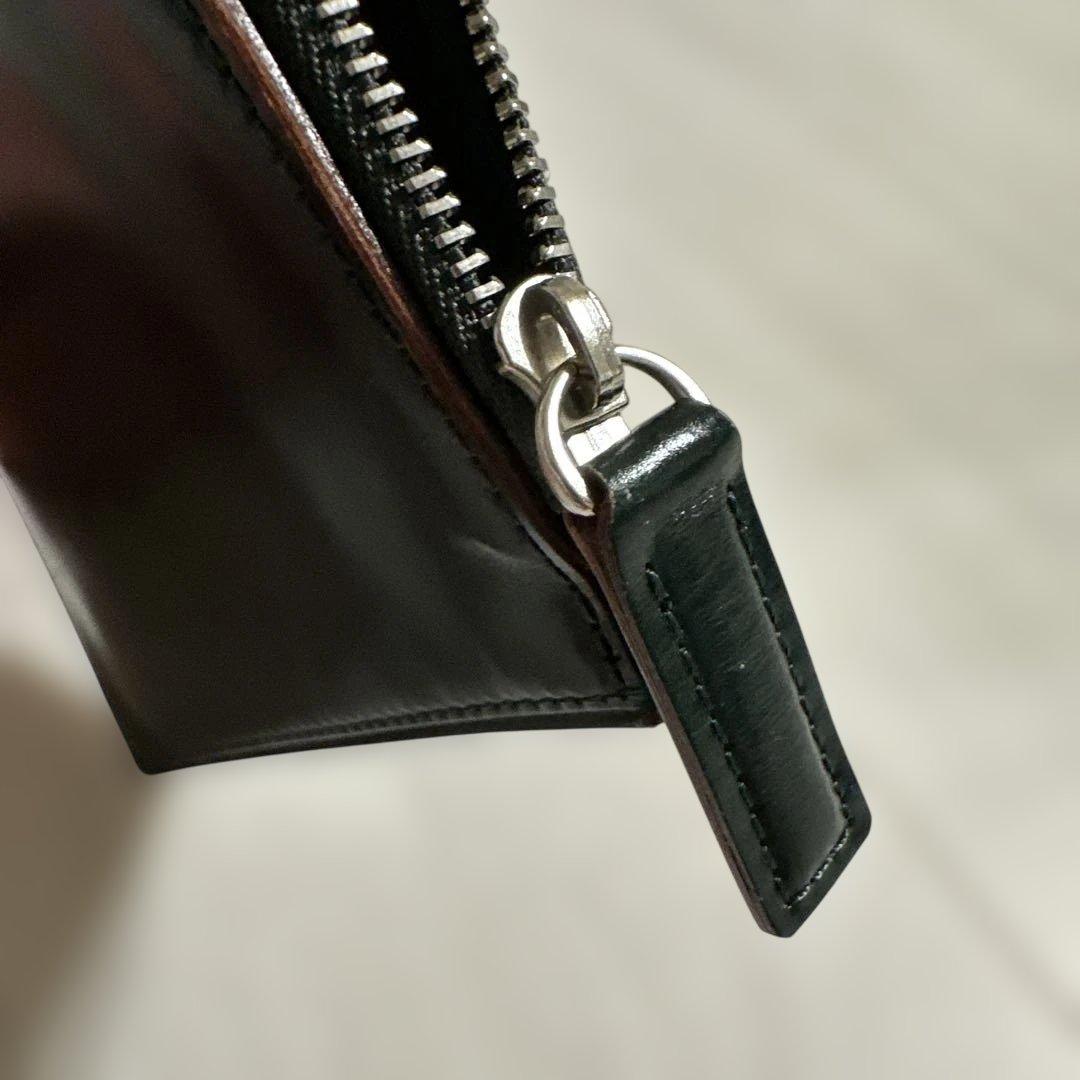 土屋鞄　コードバンLファスナー　ダークグリーン