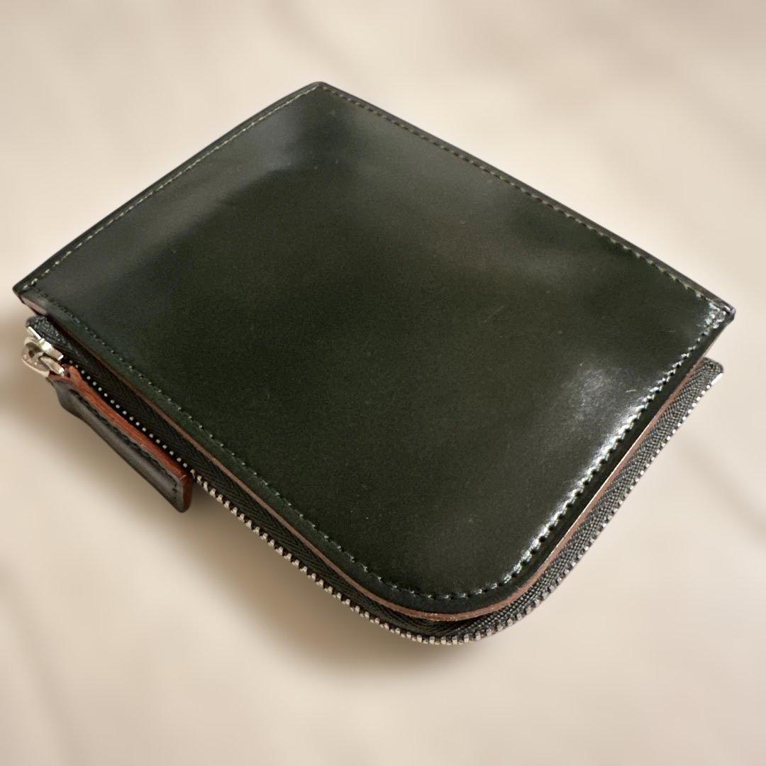 土屋鞄　コードバンLファスナー　ダークグリーン