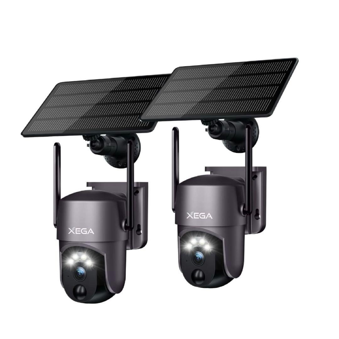 XEGA 防犯カメラ ソーラーパネル 黒 360°防犯カメラ 1台