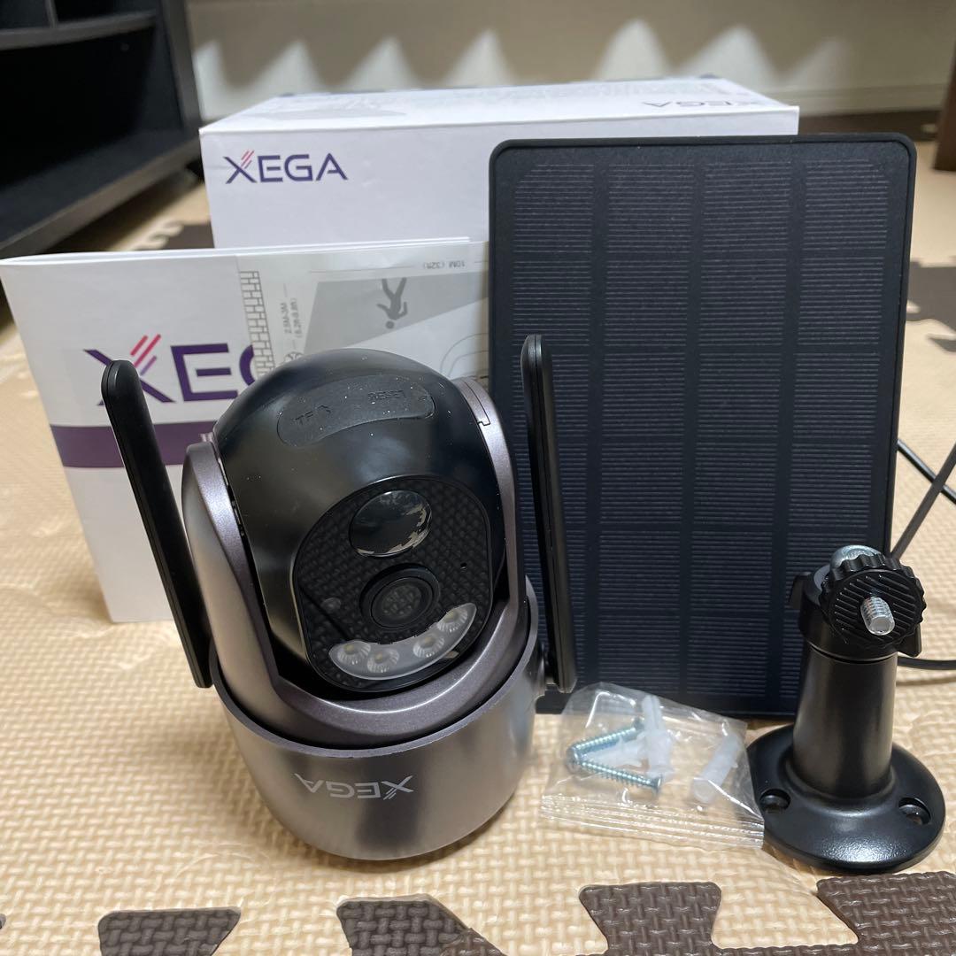 XEGA 防犯カメラ ソーラーパネル 黒 360°防犯カメラ 1台